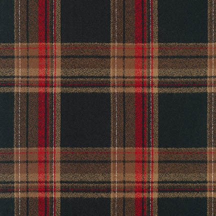 Mammoth Cotton Flannel "Crow Wing" Black and Russet Plaid Fabric, 1/4 yard