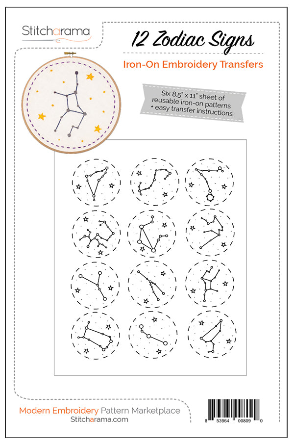 Stitchorama 12 zodiac signs iron on transfers