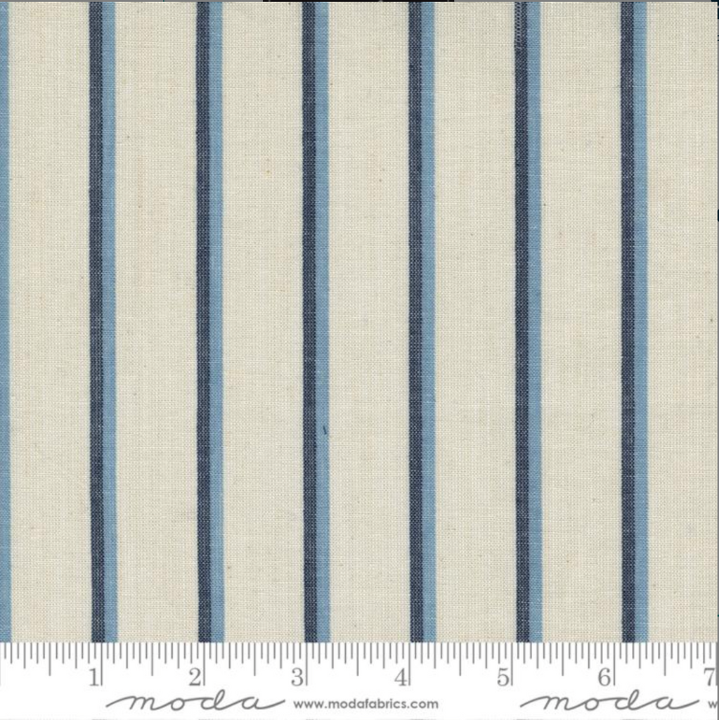 Vista Wovens by Moda, White with Dual Blue Stripes, 1/4 yard