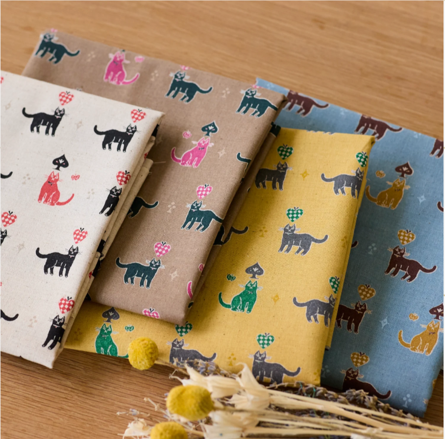 Sanae Sugimoto, Cats Sheeting Cotton/Linen Sheeting, multiple colorways, 1/4 yard