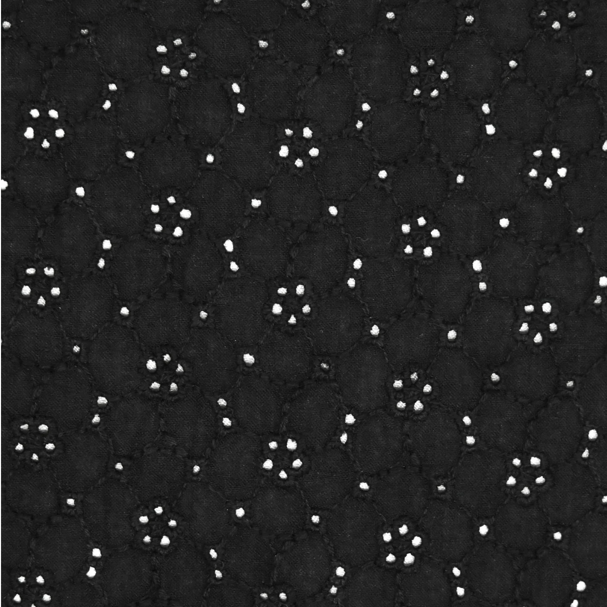 Designer Deadstock, Embroidered Floral Eyelet cotton Voile, Black, 1/4 Yard