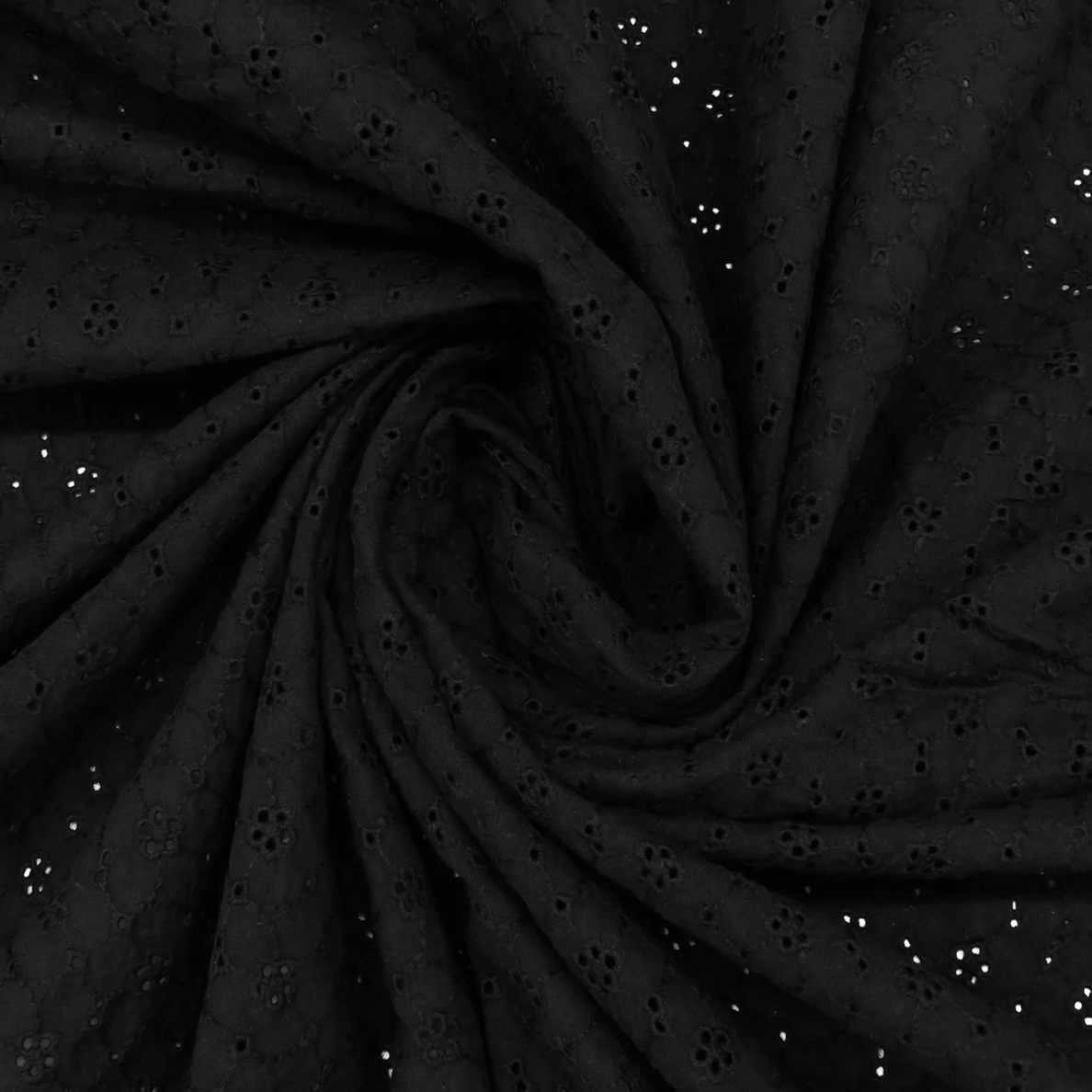 Designer Deadstock, Embroidered Floral Eyelet cotton Voile, Black, 1/4 Yard