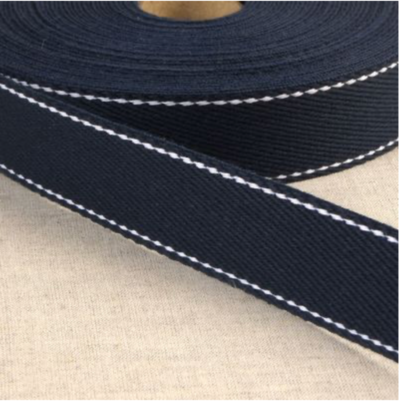 Cotton Webbing with Stitched (France), 30 mm (1 1/4") wide, 1 yard, multiple colorways