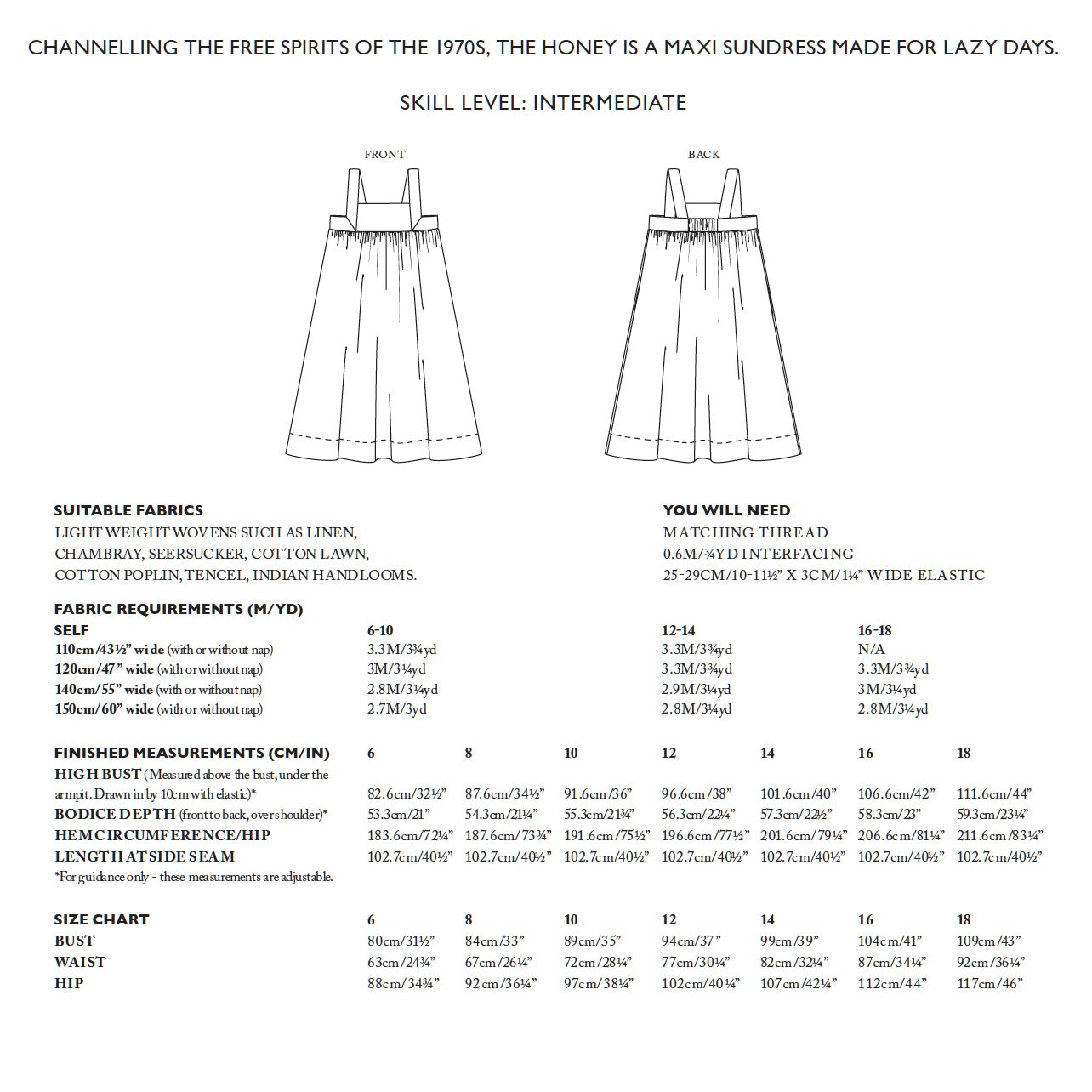 Merchant & Mills Honey Sundress, Paper Pattern, two size ranges