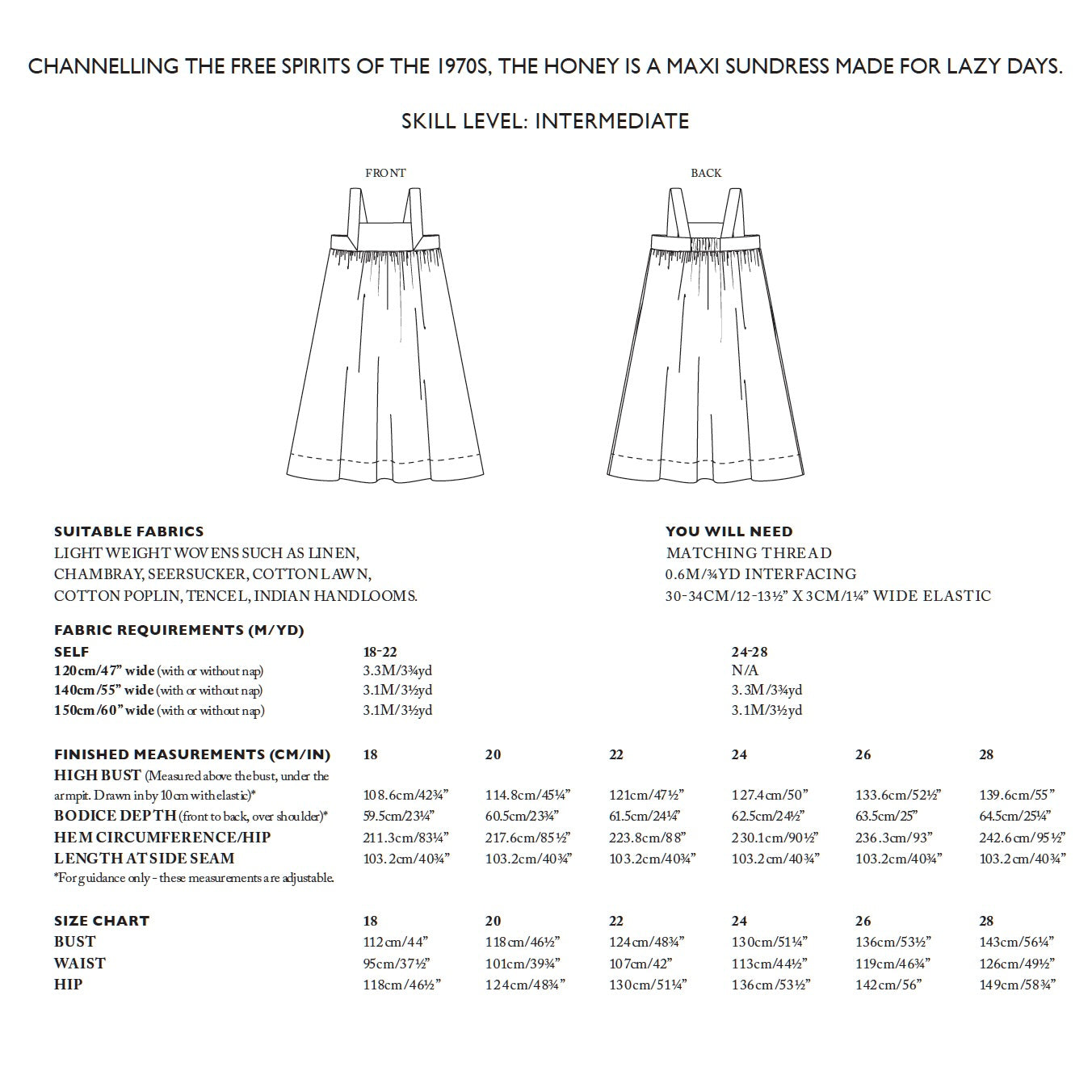 Merchant & Mills Honey Sundress, Paper Pattern, two size ranges