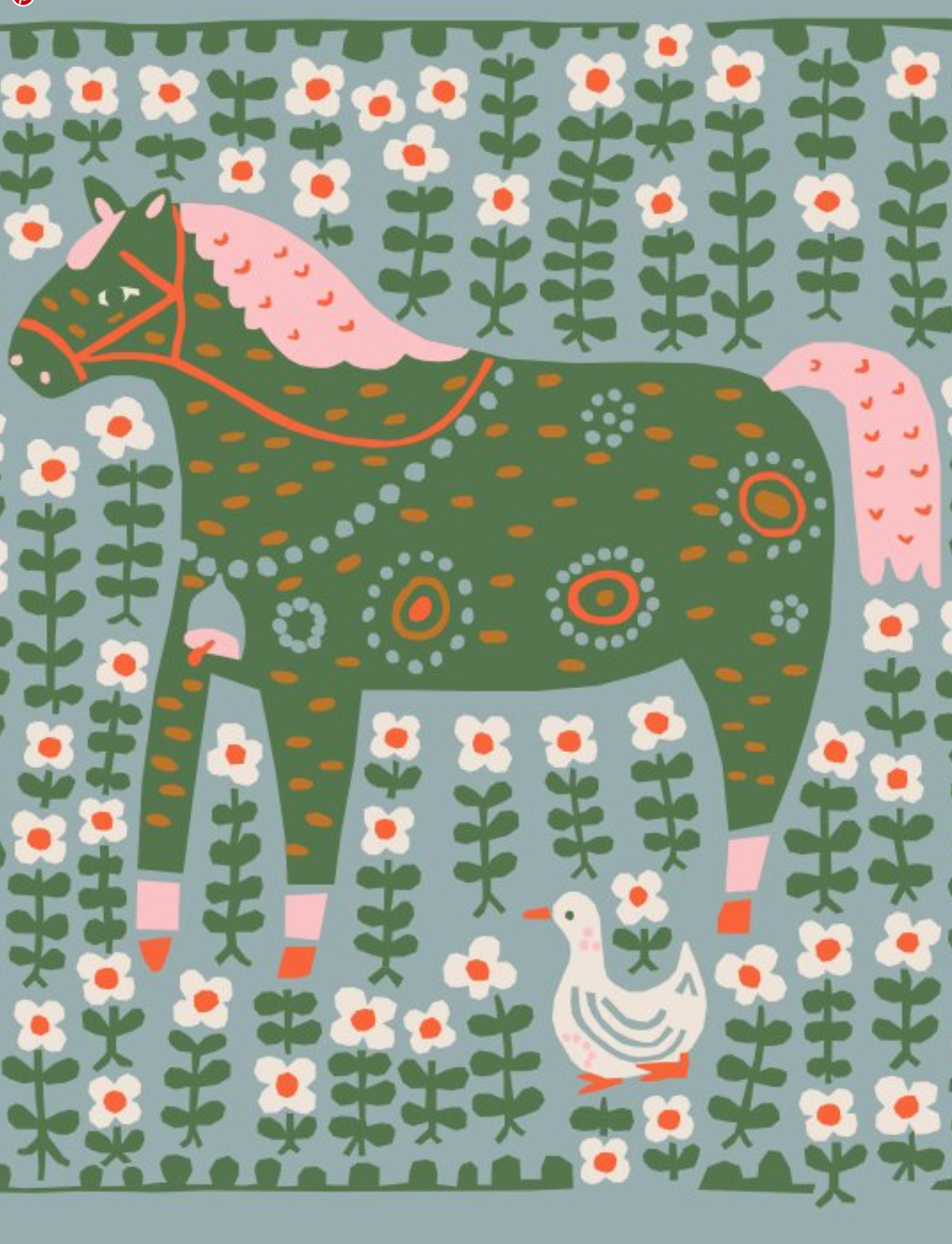 Little House Cottons, Folk Horse Panel, Organic Cotton Poplin fabric, 57" square
