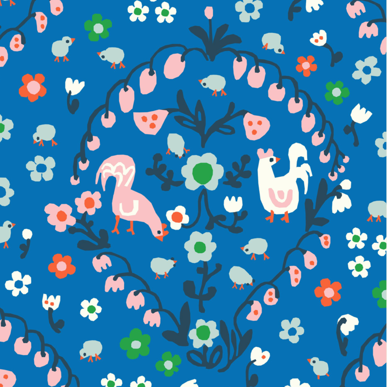 Little House Cottons, Enchanted "Folk Garden, " Blue, Organic Cotton Poplin fabric, 1/4 yard