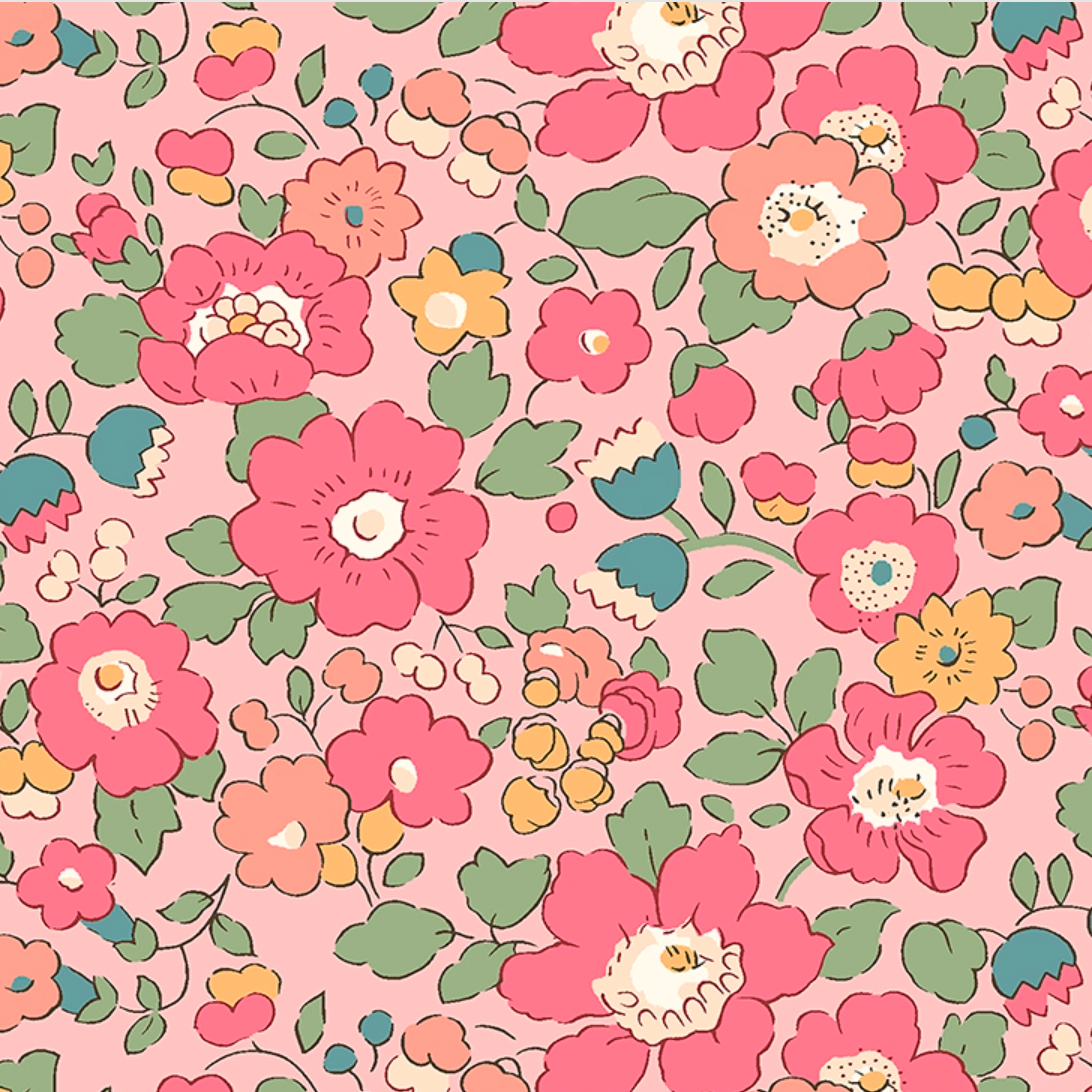 Liberty Tana Lawn Cotton Fabric, "Betsy", Fuchsia on Pink 1/4 yard