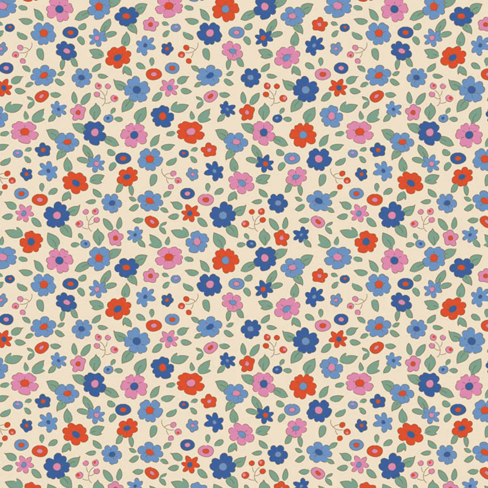 Pattern of ditsy small colorful flowers on a light background