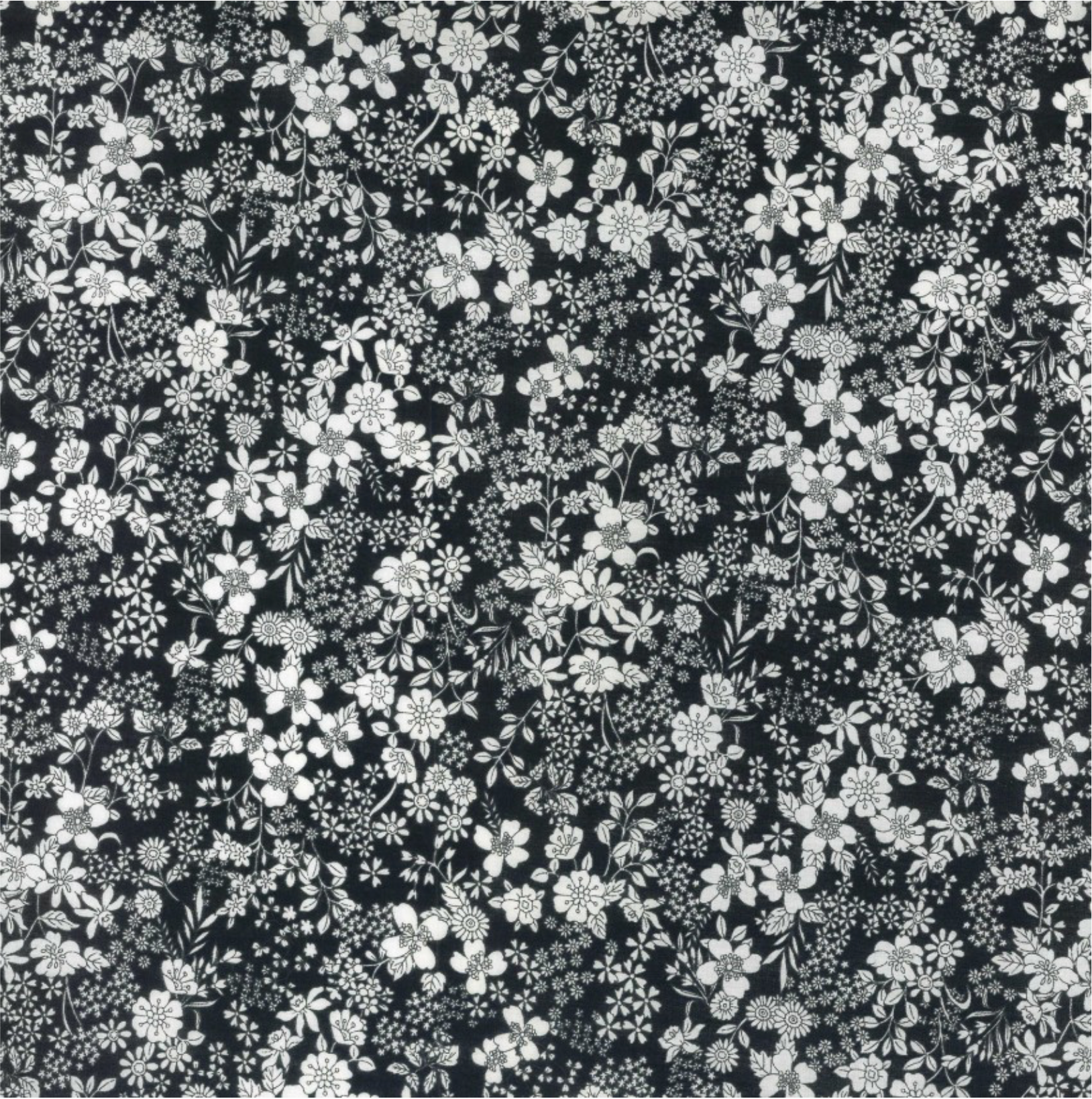 Kokka Flownny II, Japanese Cotton Lawn, Black, 1/4 yard
