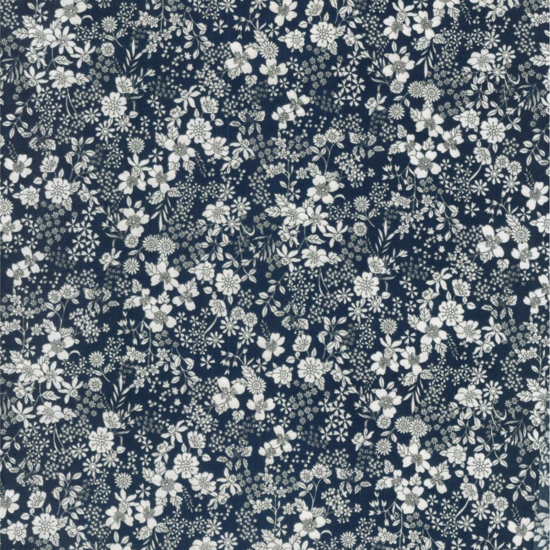 Kokka Flownny II, Japanese Cotton Lawn, Flower Field, Navy, 1/4 yard