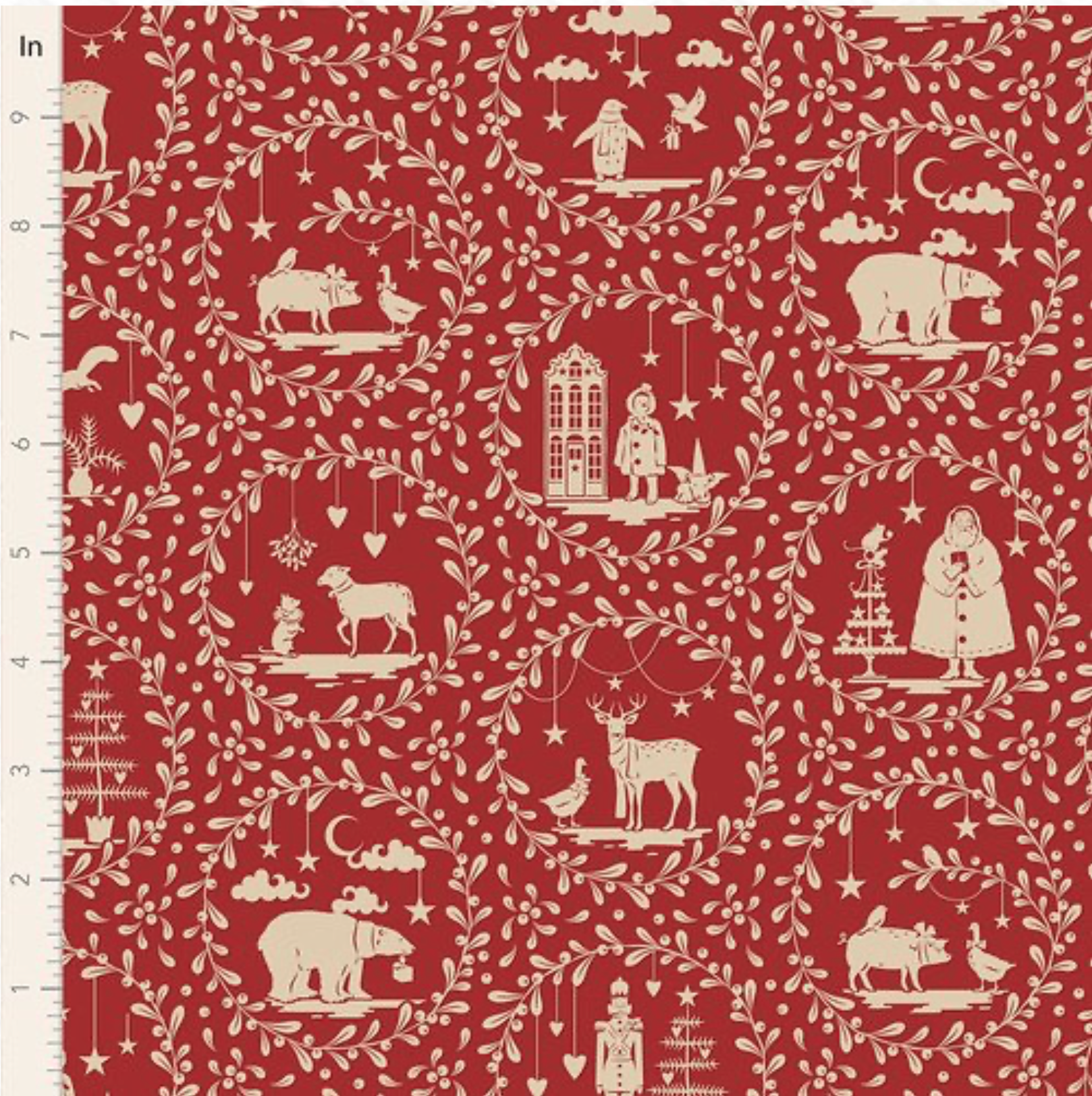 Tilda Merry Little Christmas, Paperscene Burgundy, Cotton Fabric, 1/4 yard