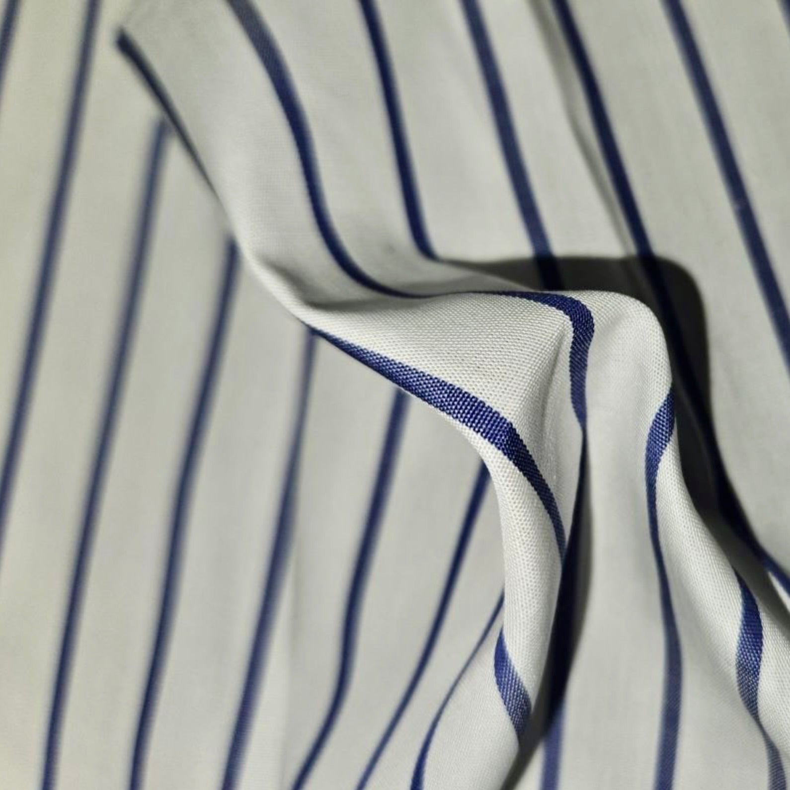Designer Deadstock Blue and White Spaced Stripe Fine Cotton Shirting, 1/4 yard