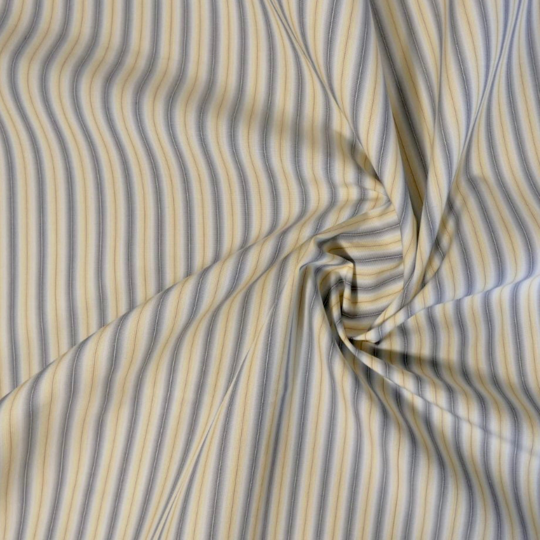 Designer Deadstock Cowslip and Grey Stripe Fine Cotton Shirting, 1/4 yard