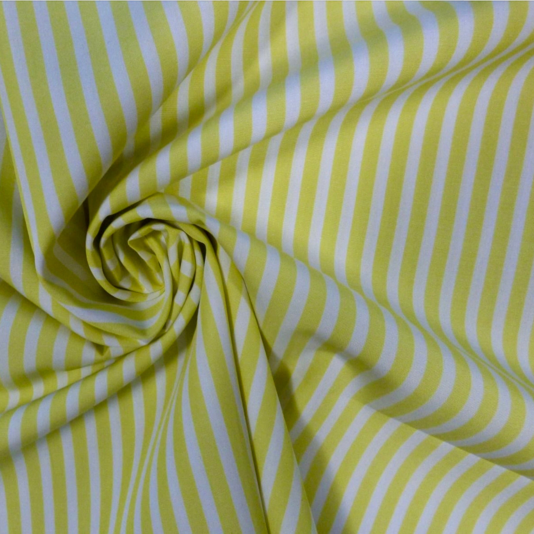 Designer Deadstock Citron and White Stripe Fine Cotton Shirting, 1/4 yard