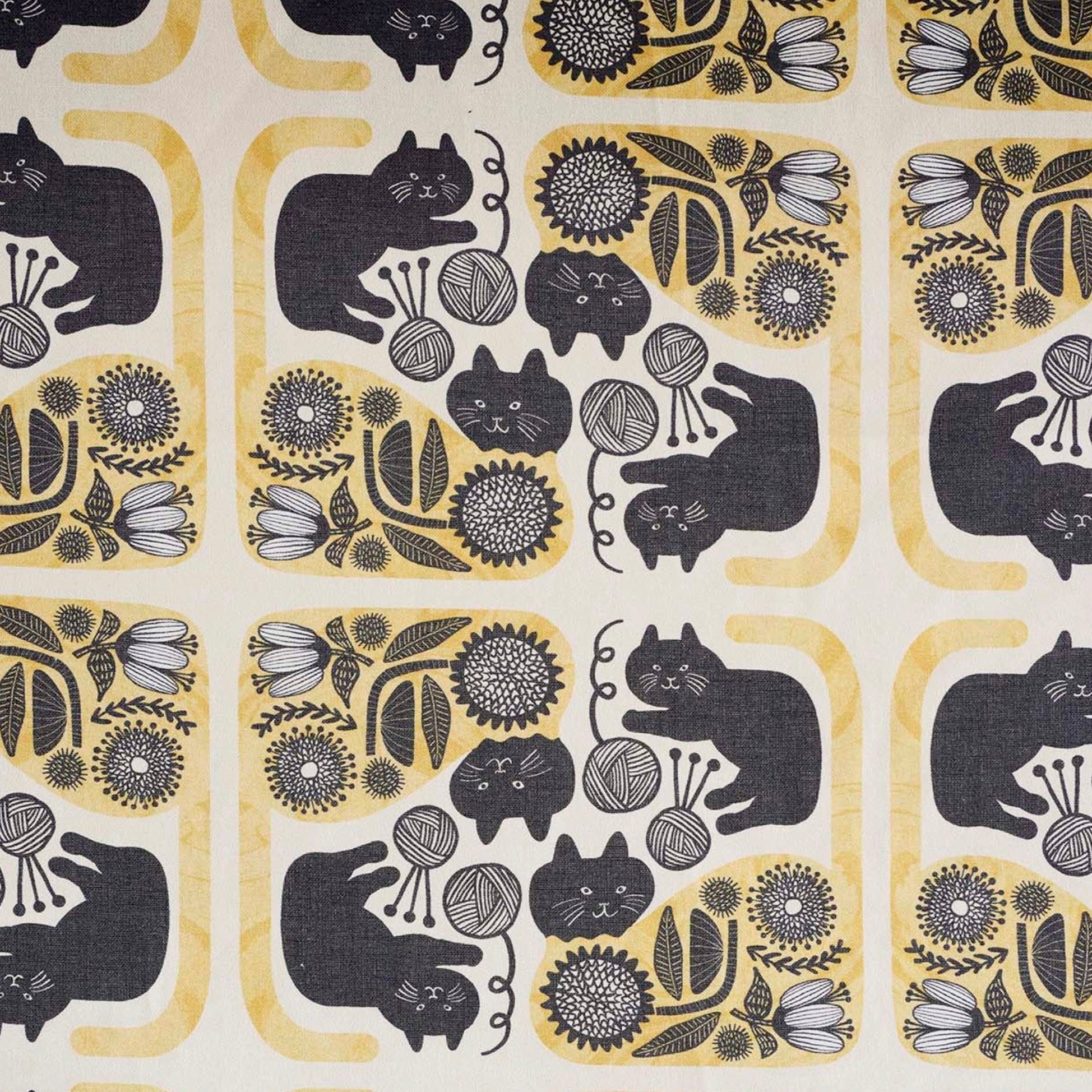 Kokka Cat Art Black Cats Cotton Sheeting, 1/4 yard