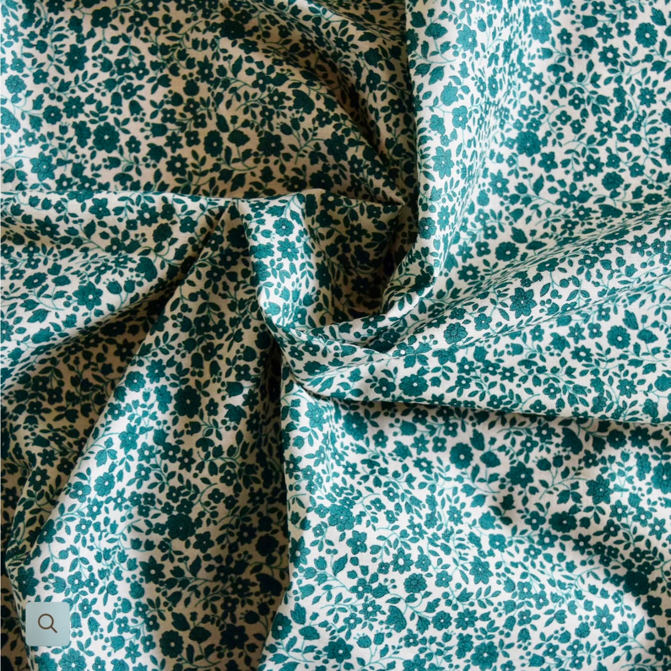 Kokka Flownny Petit Flowers, Japanese Cotton, Green on White, 1/4 yard