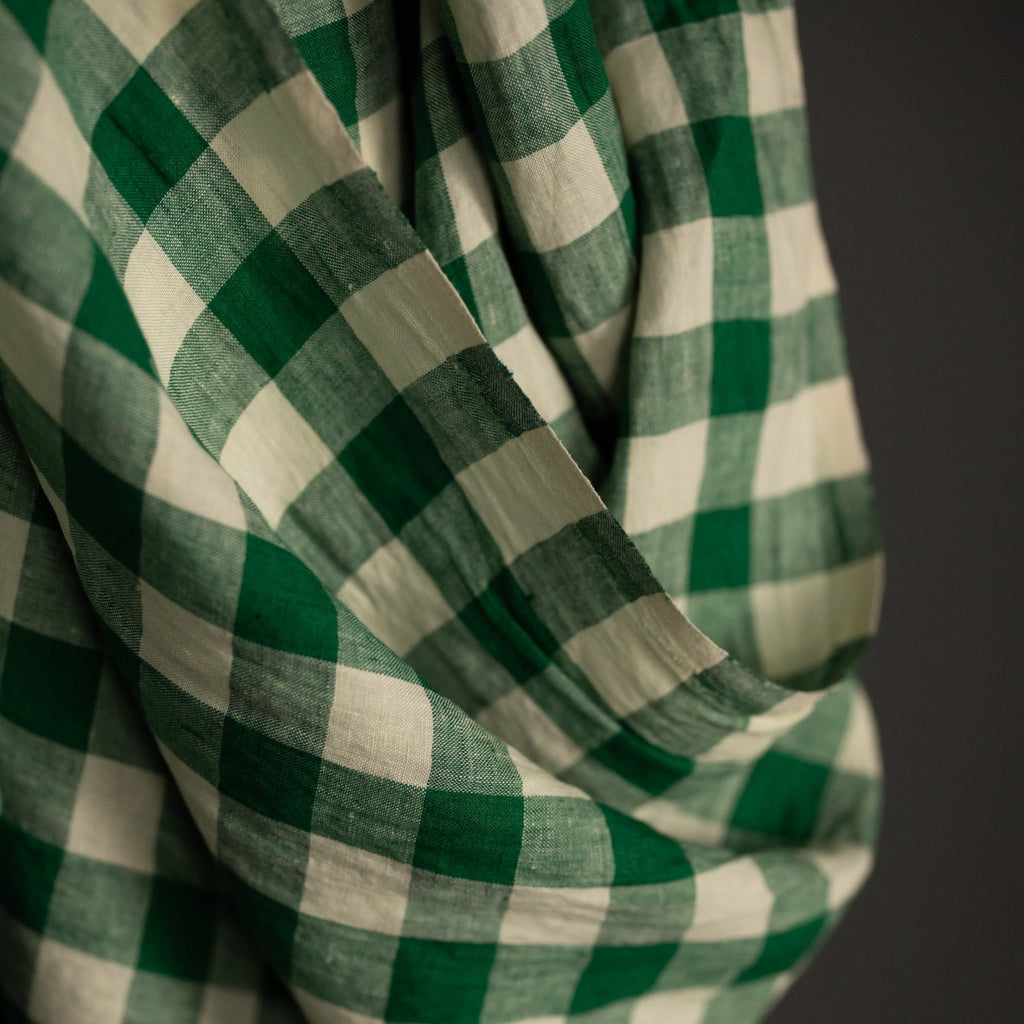 Merchant & Mills, European Laundered Linen, "Toto gingham" Green and Ivory Check, 1/4 yard