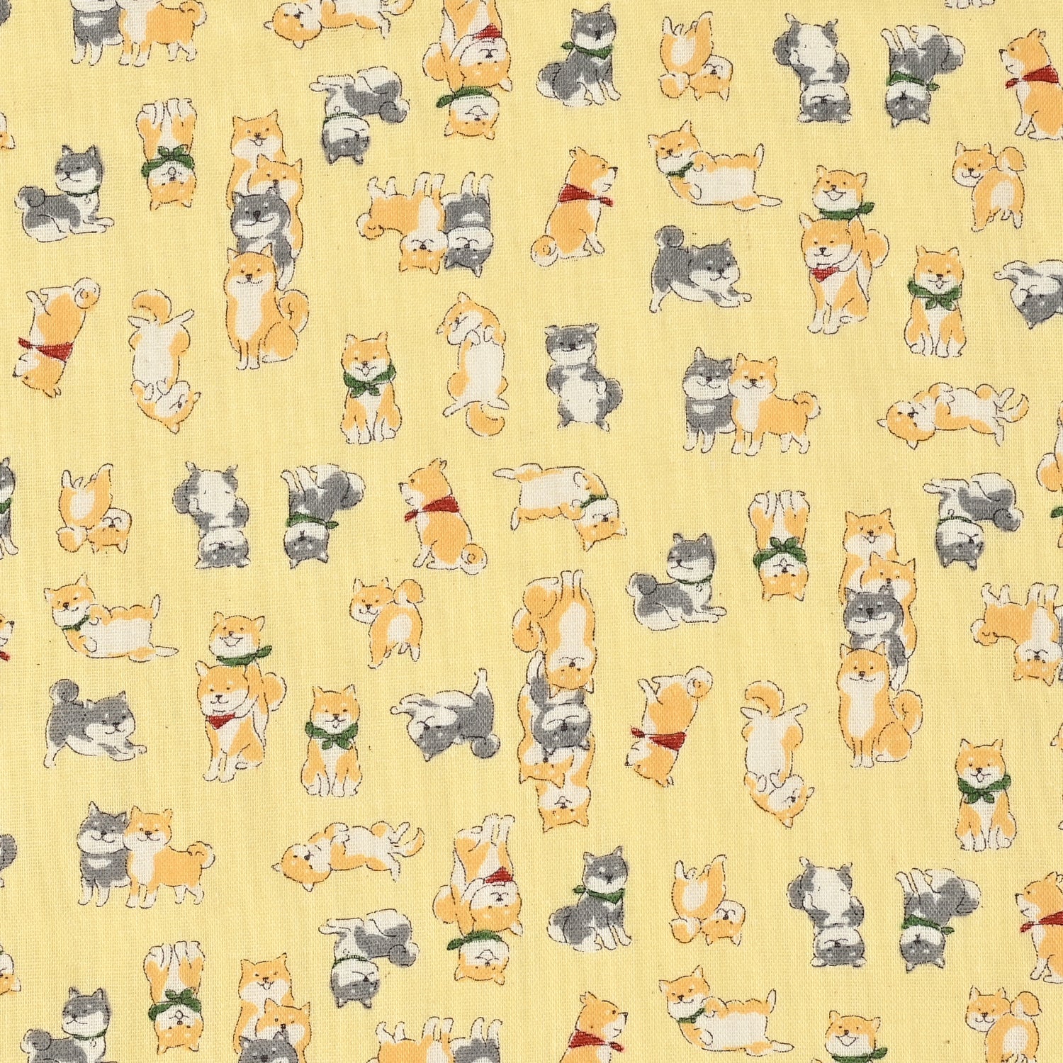 Kokka Shibas, Cotton Double Gauze Fabric, 1/4 yard