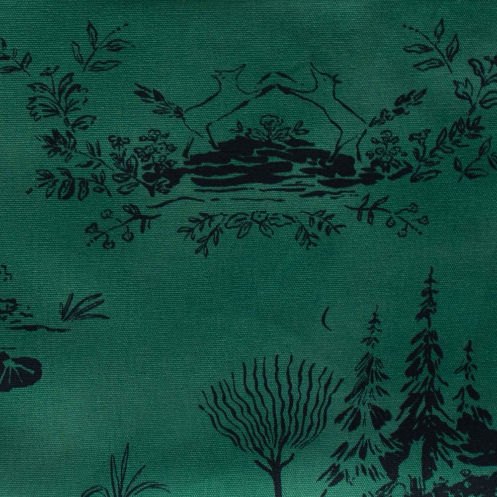 Birch Organic There was a Fox by Emily Isabella, Fox Toile Emerald Canvas , 1/4 yard