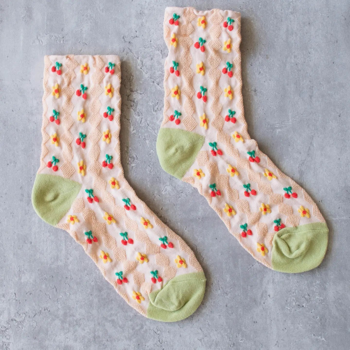 Cherry Floral Pattern Socks, Blush