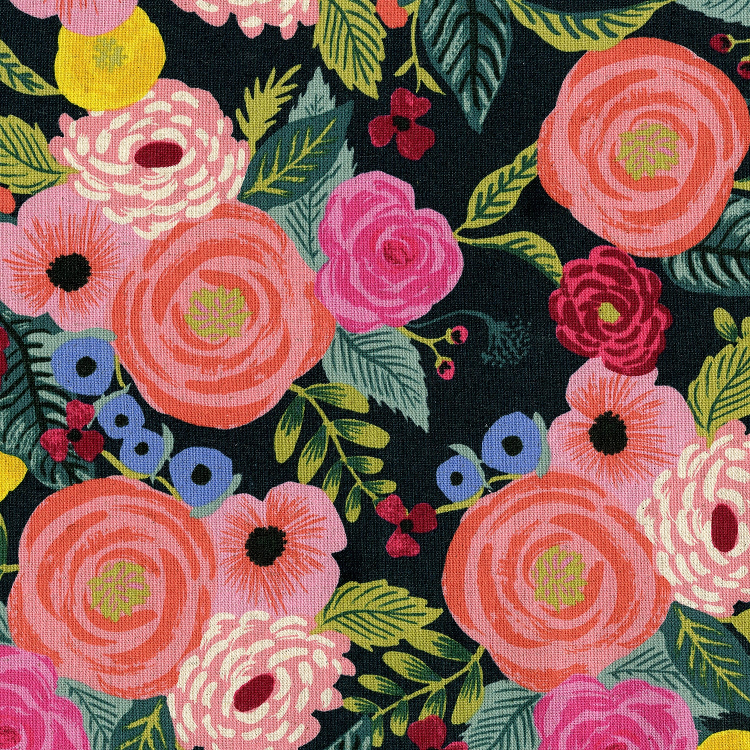 Rifle Paper Co., English Garden - Juliet Rose, Navy Canvas Fabric, 1/4 yard