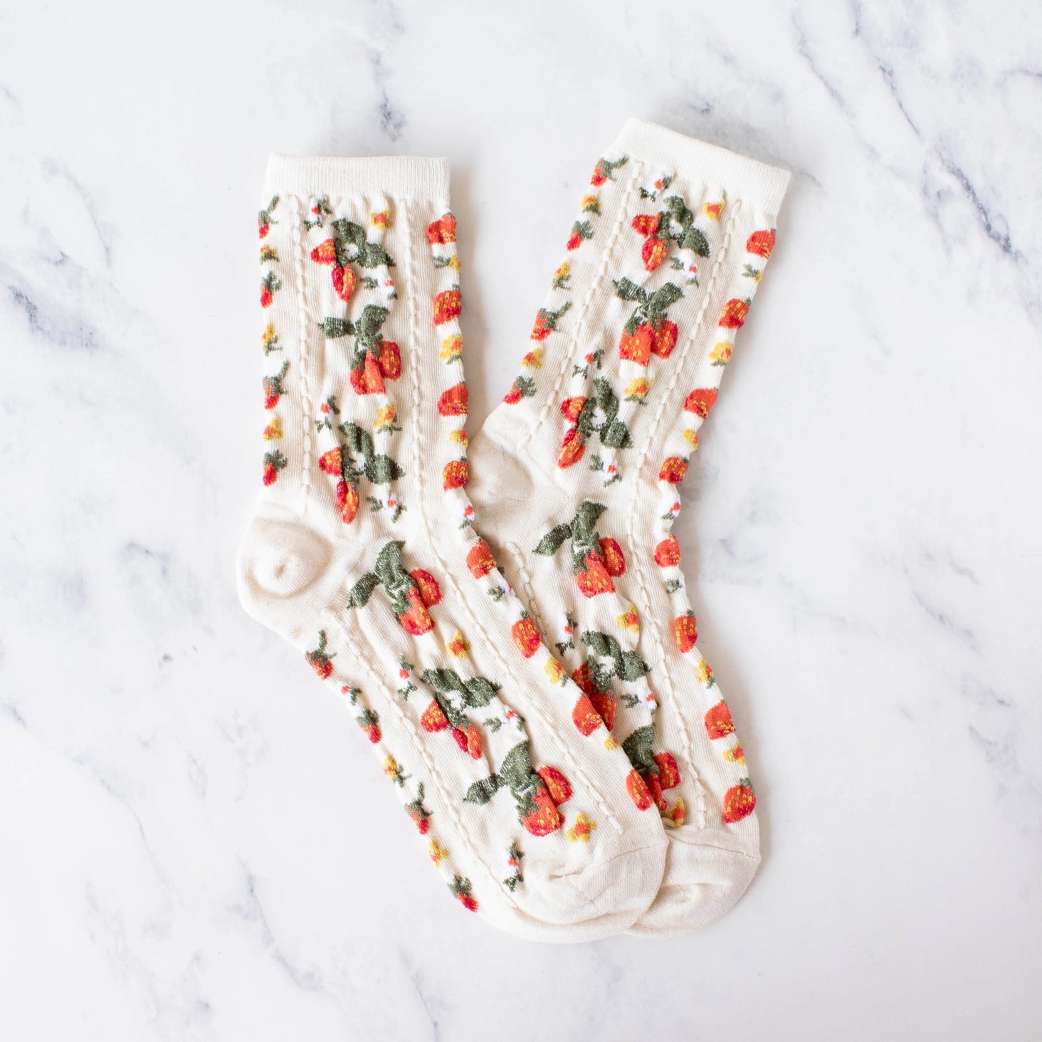 Strawberry Farm Socks, Cream