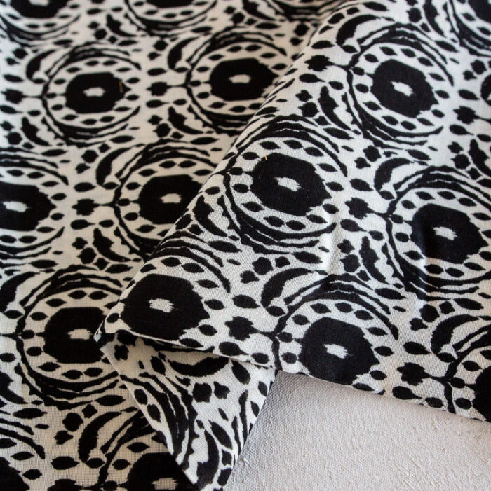 Remnant 611724, Cloud 9 Canyon Blooms Collection, Ikat Blossoms, Organic Cotton Double Gauze, 2.33 yard bolt end cut