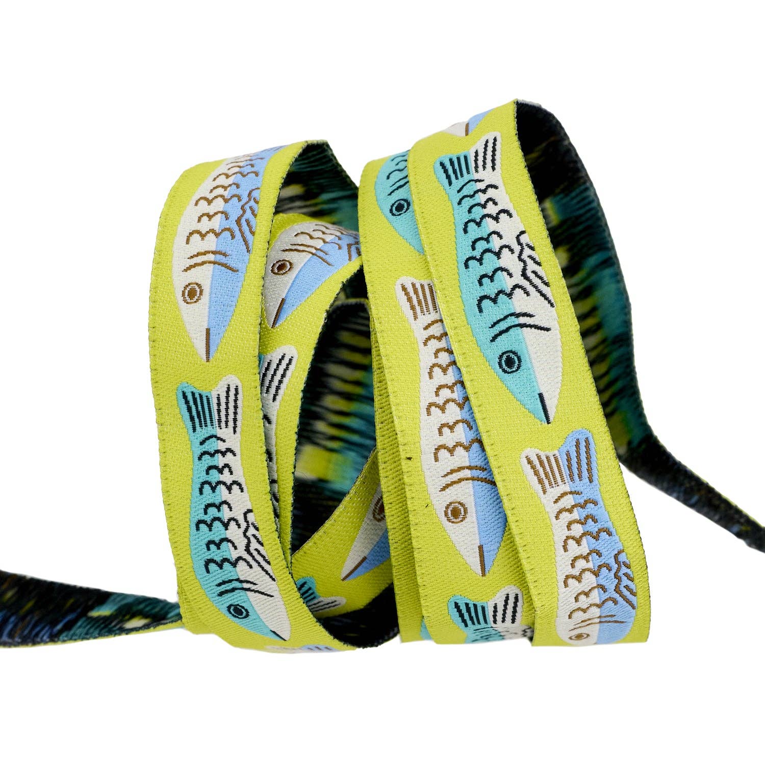 Ribbon, Ooh Lucky Lucky - Sardines in Citron - 5/8" width - by Alexia Abegg, one yard