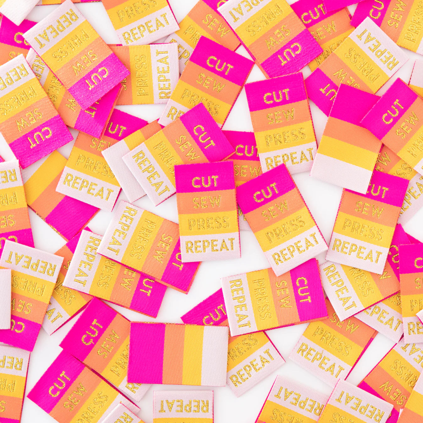 Sarah Hearts "Cut Sew Press Repeat" Woven Labels,