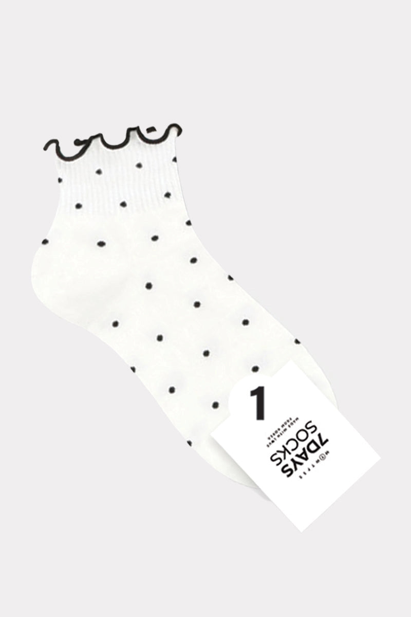 Women's Crew Frill Dot Socks, White