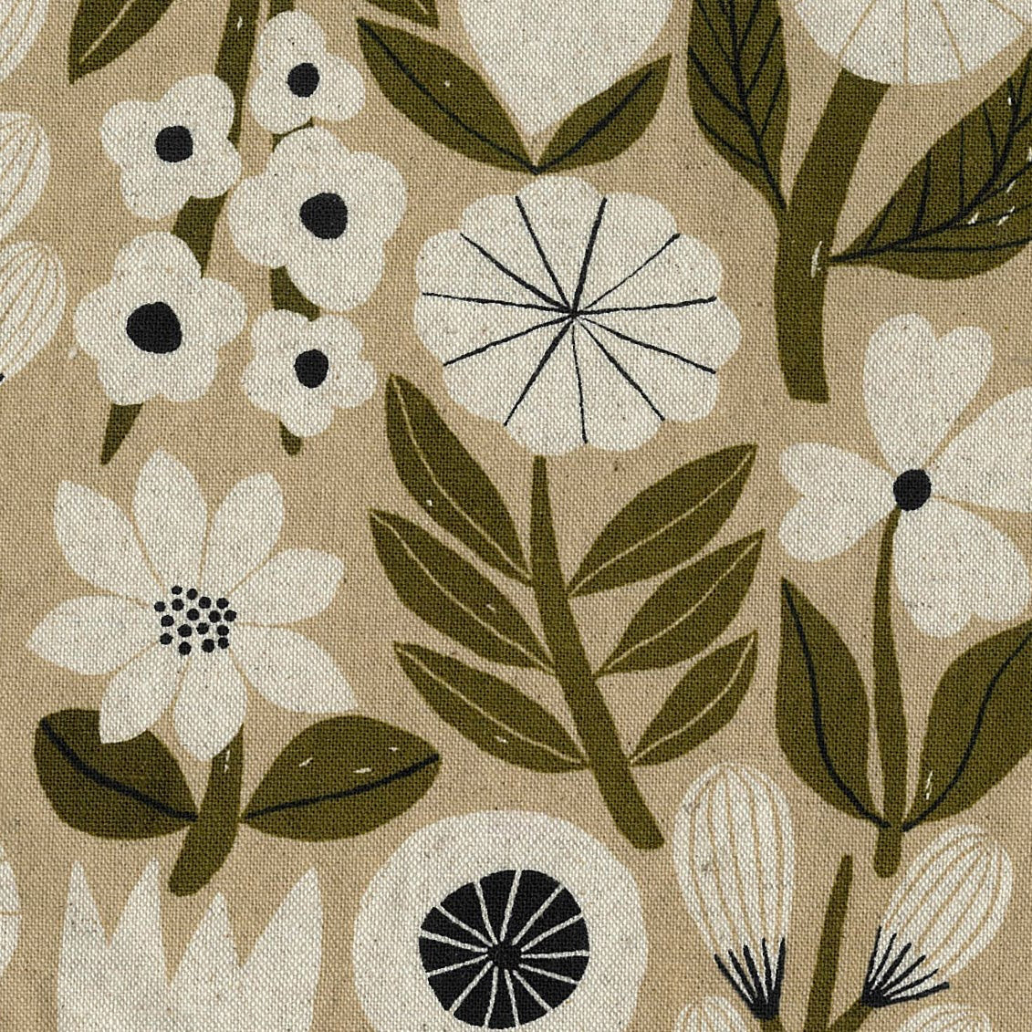 Gather by bookhou - Flowers Cotton Linen Canvas, four colorways, 1/4 yard