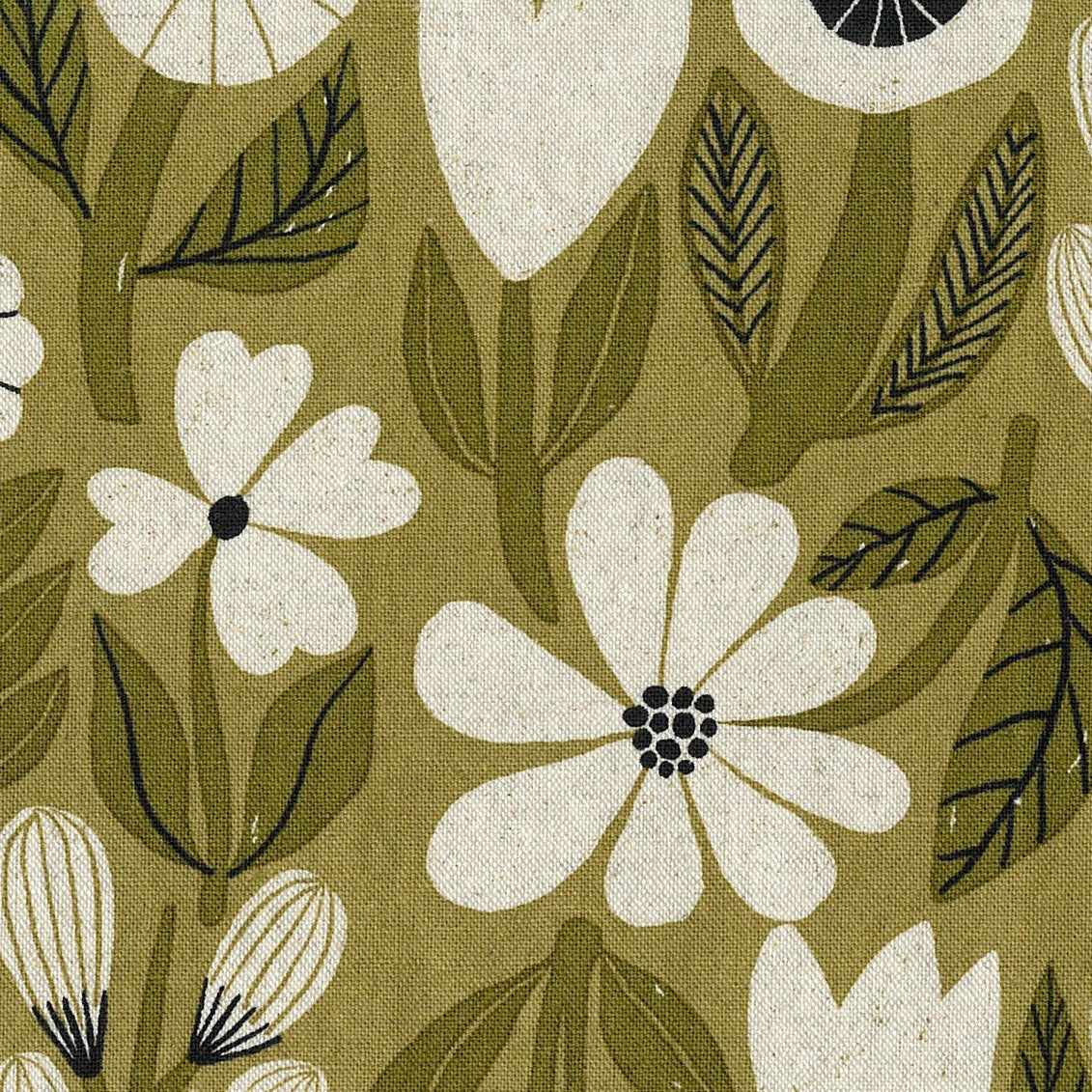 Gather by bookhou - Flowers Cotton Linen Canvas, four colorways, 1/4 yard