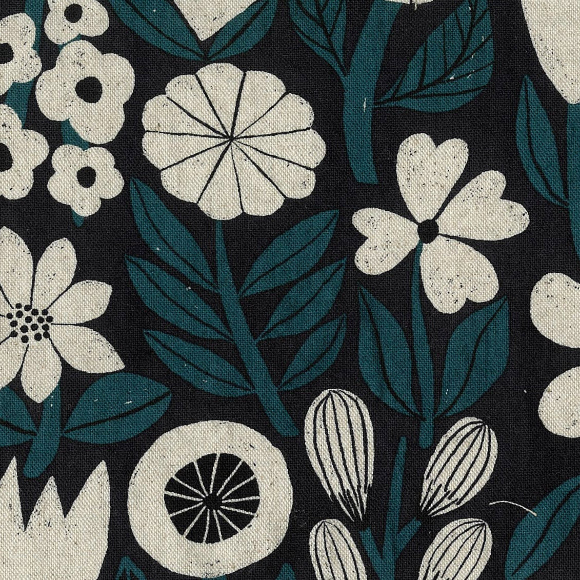 Gather by bookhou - Flowers Cotton Linen Canvas, four colorways, 1/4 yard