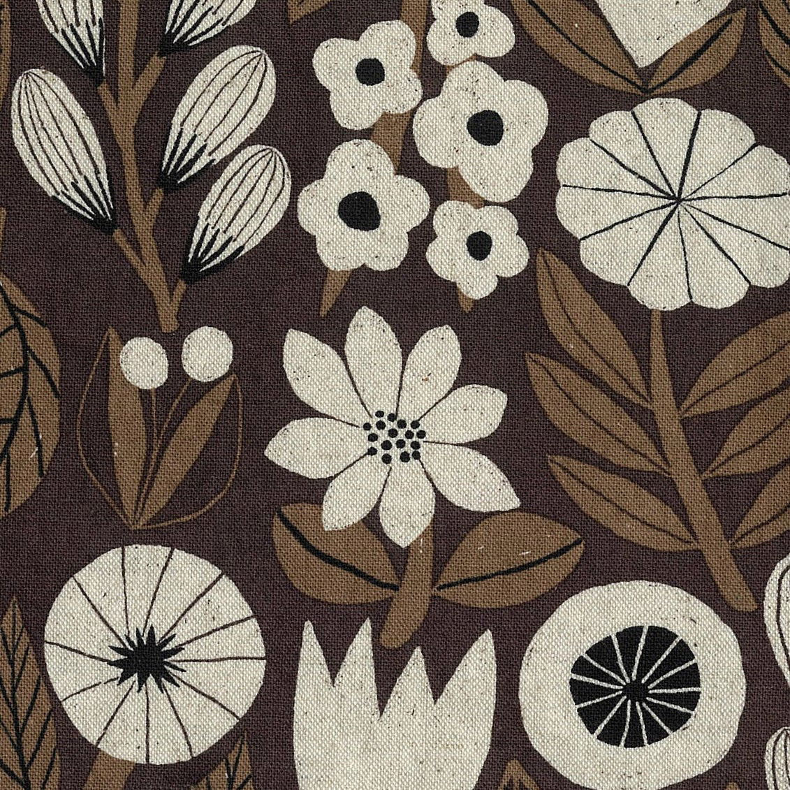 Gather by bookhou - Flowers Cotton Linen Canvas, four colorways, 1/4 yard