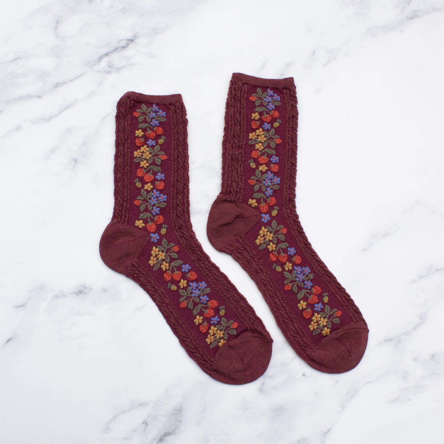 Vintage Strawberry Socks, Oatmeal or Burgundy