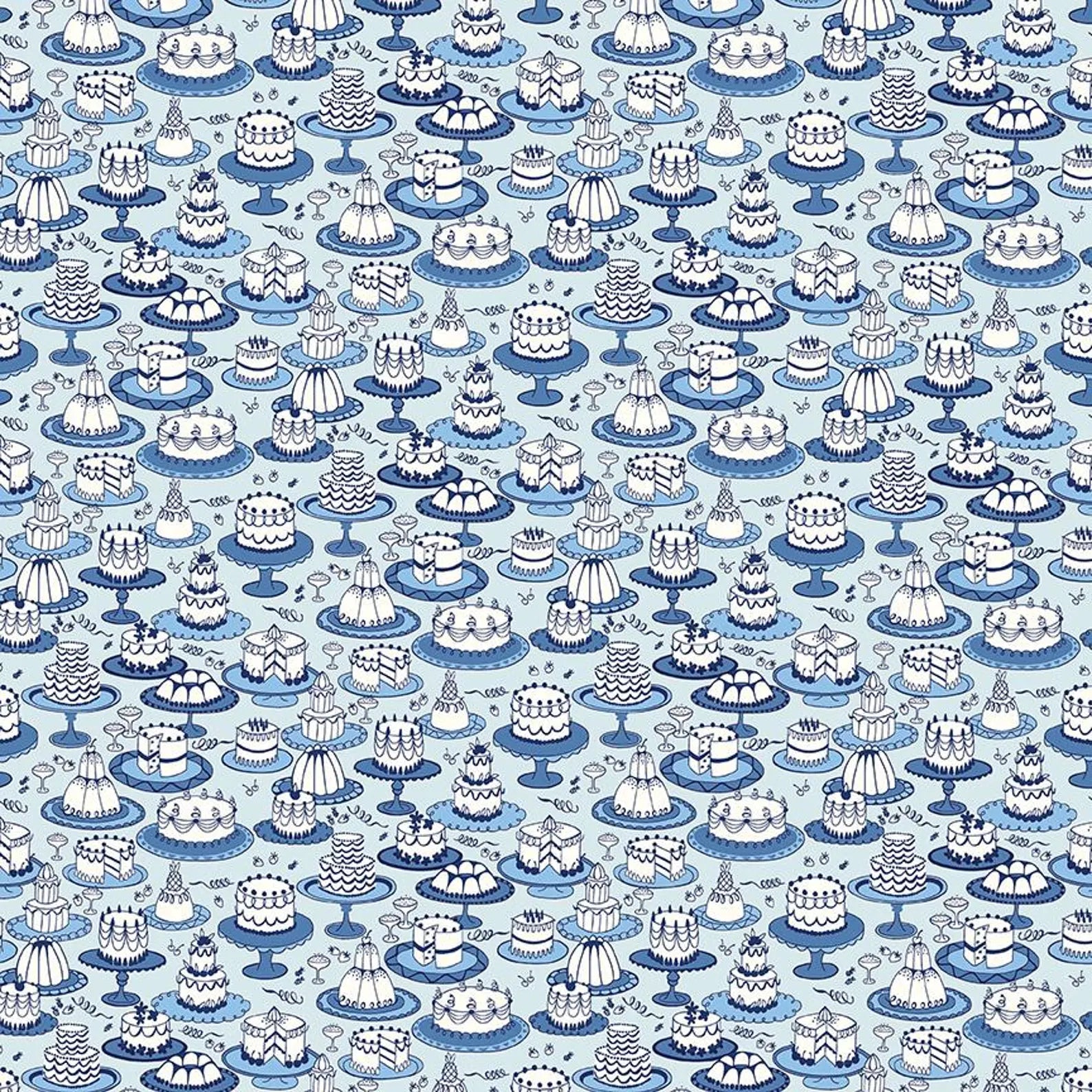 Liberty Lasenby Cotton,Garden Party Blue China, Afternoonn Tea, 1/4 yard