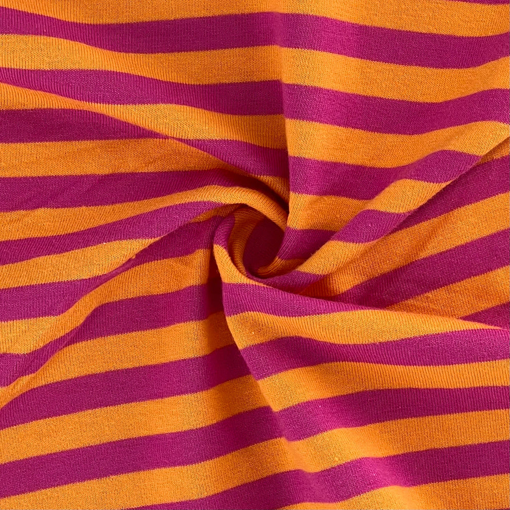 Magenta and Orange  Stripe, cotton/spandex knit, Designer Deadstock, 1/4 yard