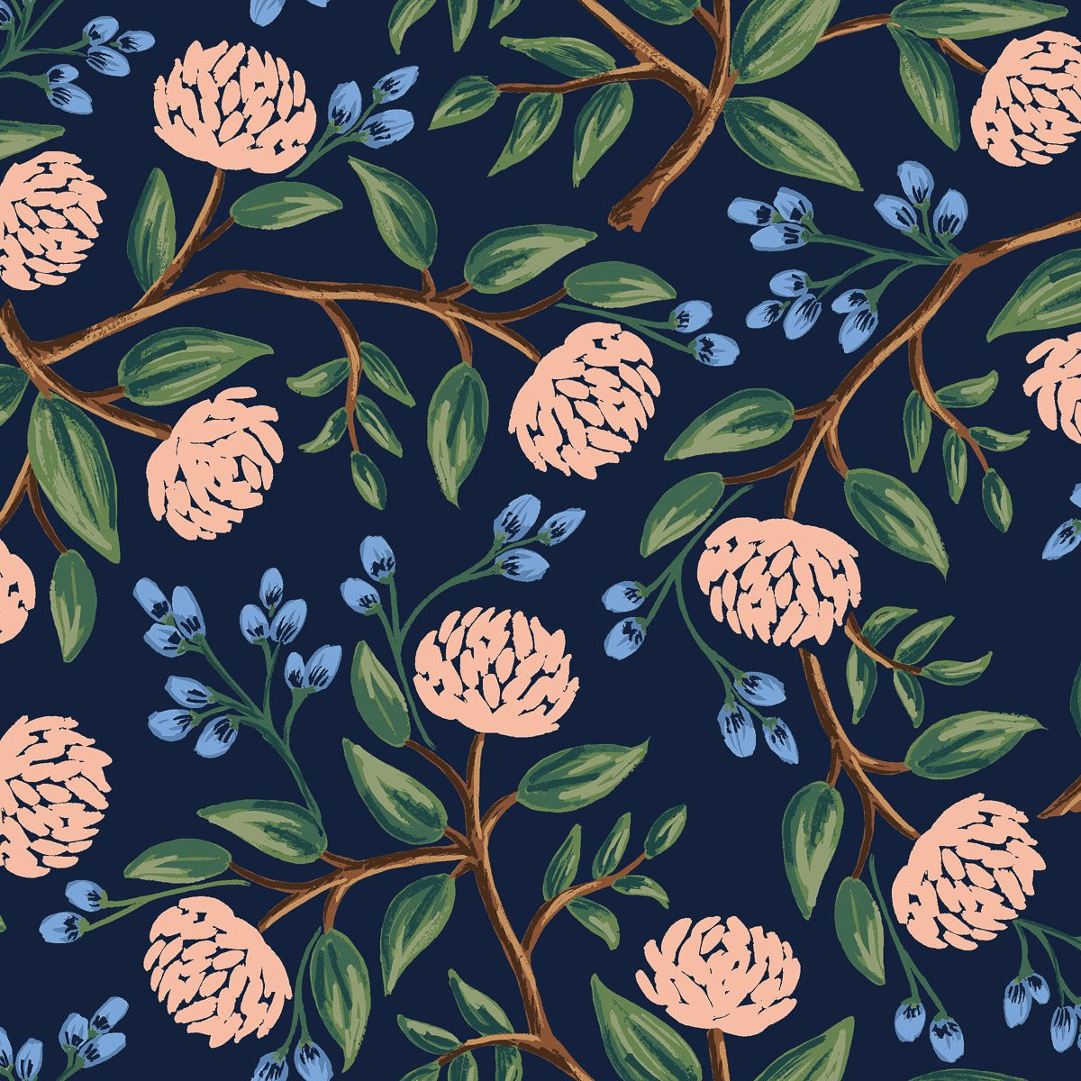 Rifle Paper Co., Wildwood Peonies Navy Fabric, 1/4 yard