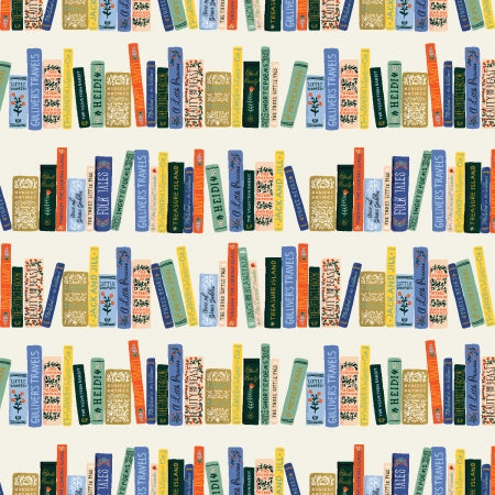 Rifle Paper Co, Curio - Book Club - Cream Metallic Fabric, 1/4 yard