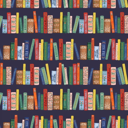 Rifle Paper Co, Curio - Book Club - Navy Metallic Fabric, 1/4 yard