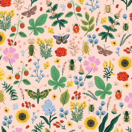 Rifle Paper Co, Curio - Winged Meadow - Blush Metallic Fabric, 1/4 yard