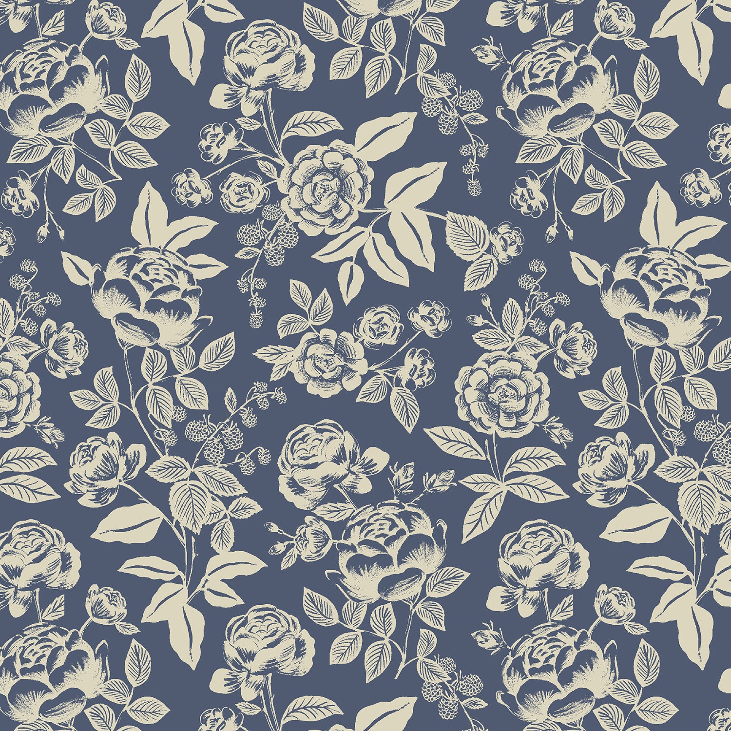 Rifle Paper Co. English Rose - Blue And Cream Fabric, 1/4 yard