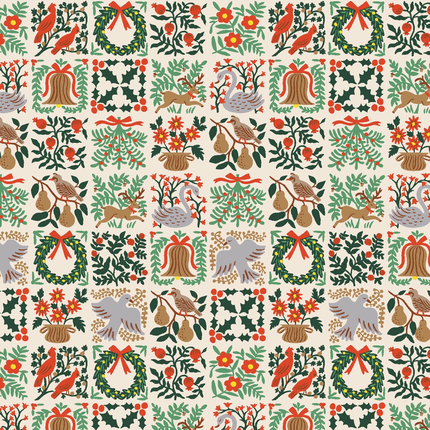 Rifle Paper Co, Holiday Classics - Holiday Tapestry - Cream Fabric, 1/4 yard