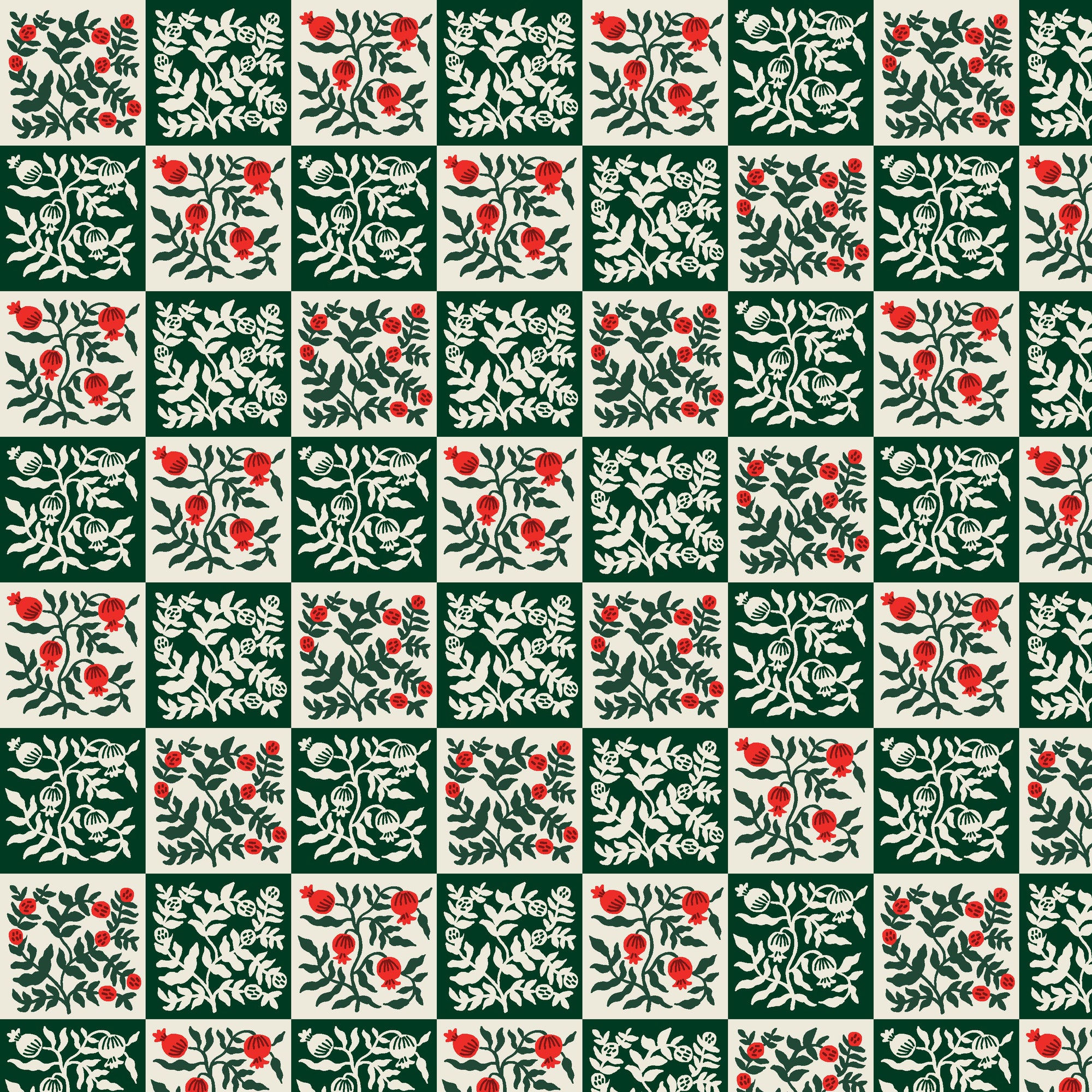 Rifle Paper Co, Holiday Classics - Yuletide Floral - Evergreen Fabric, 1/4 yard