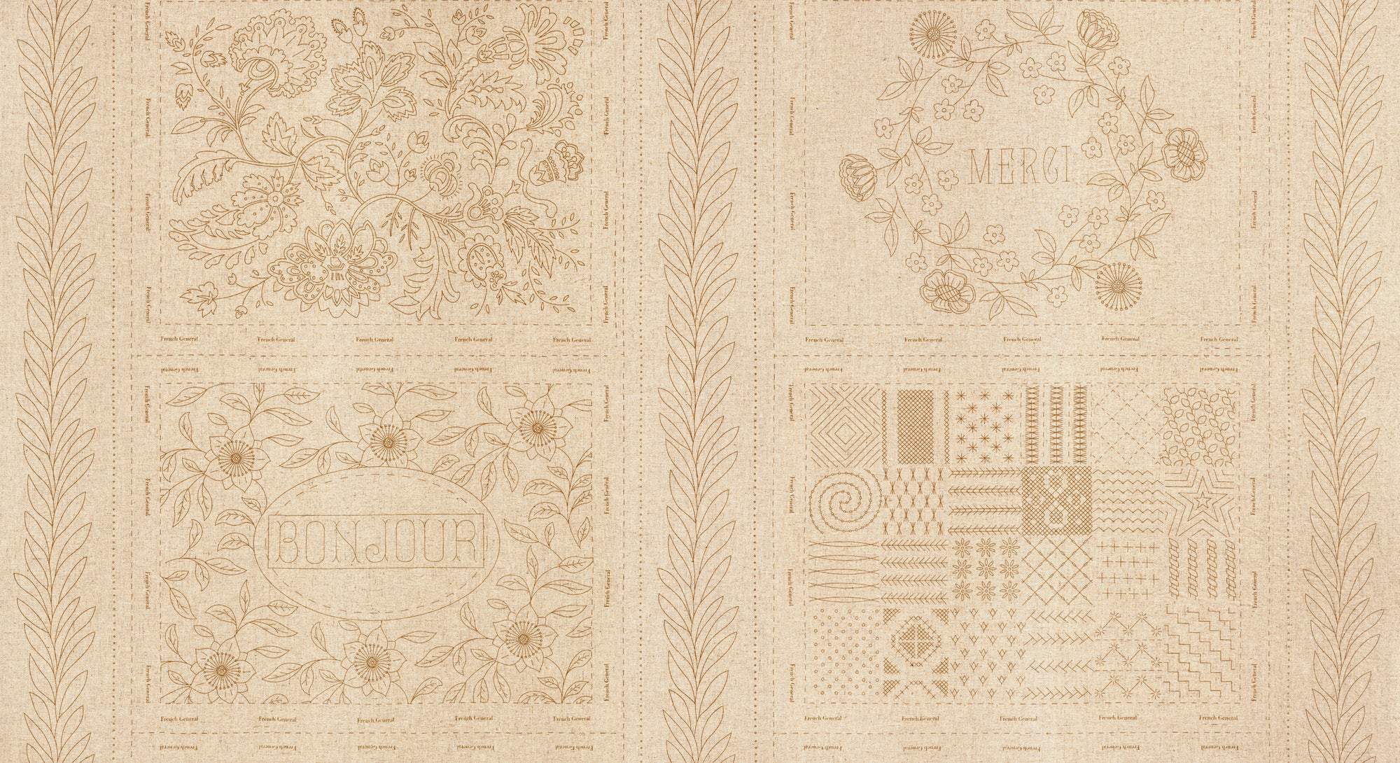 French General, Broderie Bonheur De Jour Roche Sampler Panel, Roche