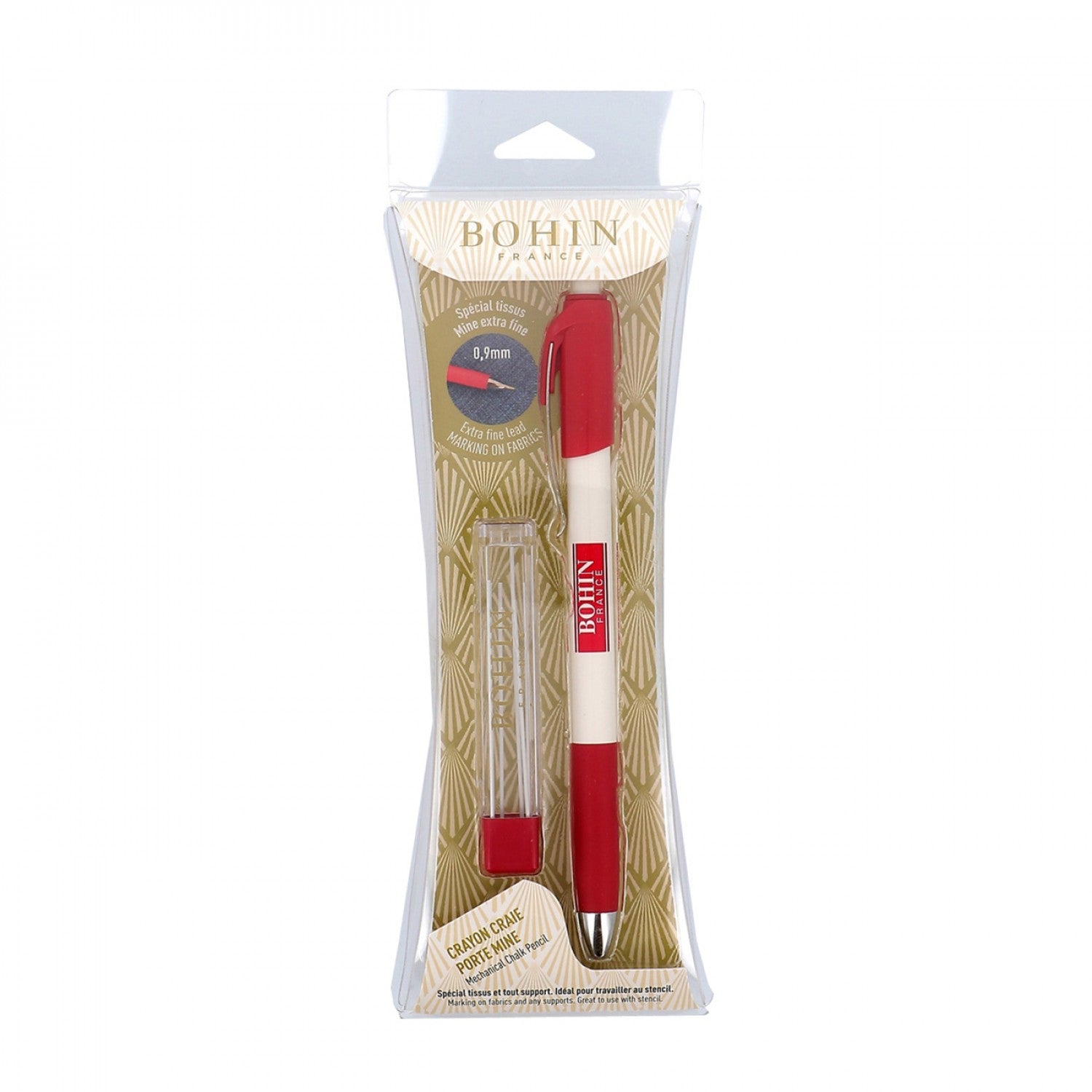 Bohin Mechanical fabric pencil, 9 mm white pencil and refills