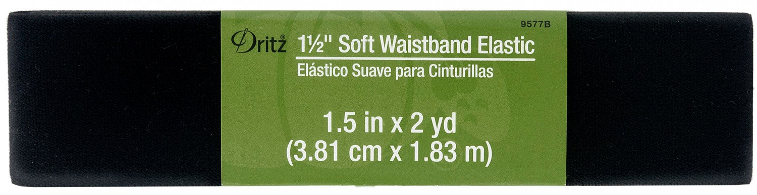 Dritz Soft Waistband Elastic, 1.5" or 2" wide, 2 yard packet, white or black