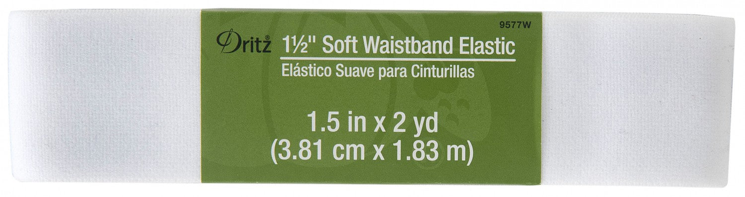 Dritz Soft Waistband Elastic, 1.5" or 2" wide, 2 yard packet, white or black