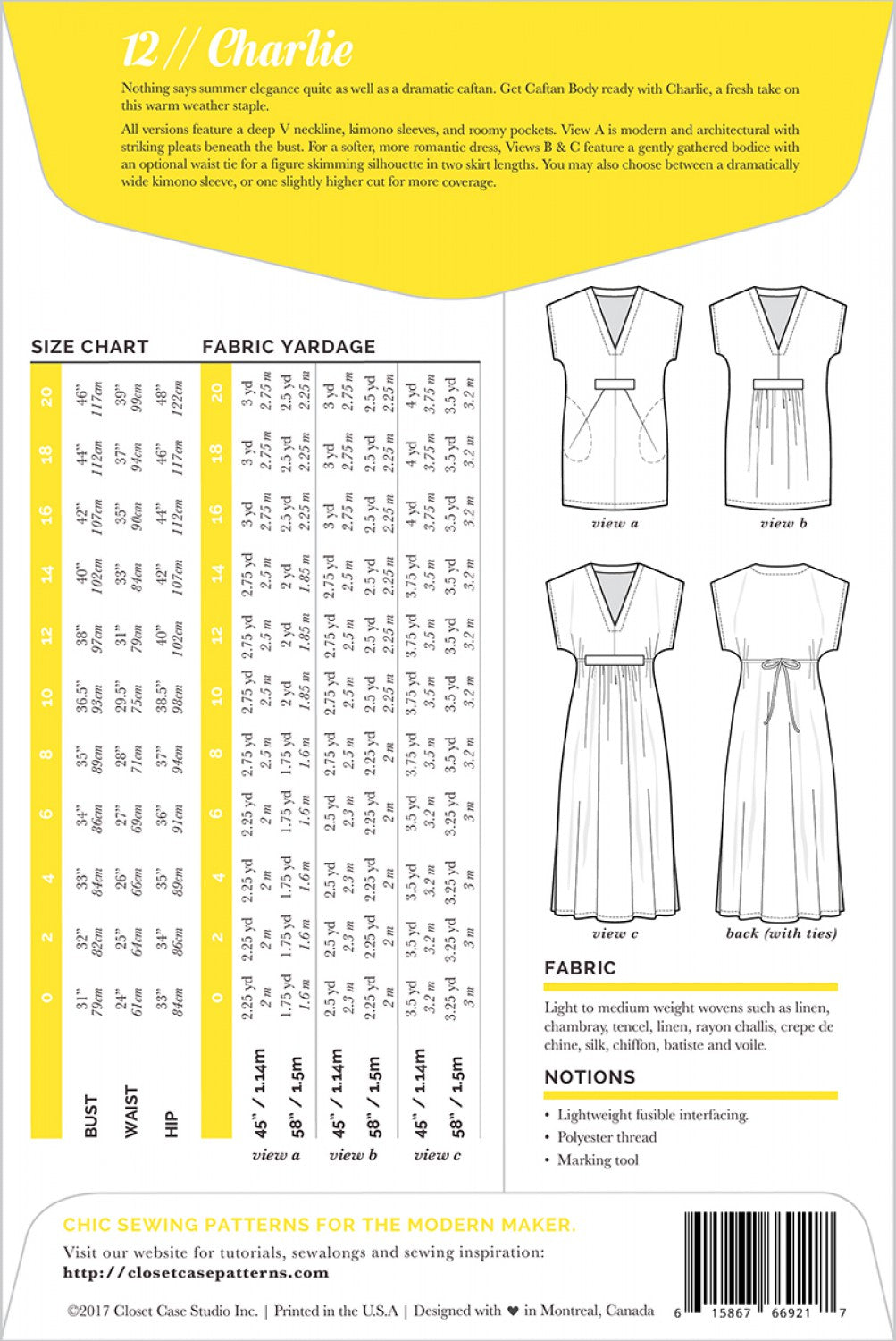 Closet Case Patterns, Charlie Caftan Pattern - Lakes Makerie - Minneapolis, MN